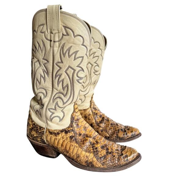OLATHE BOOT CO. Two Tone Python Snakeskin Western Boot Sz 10B Cowboy Rodeo USA - Picture 1 of 13